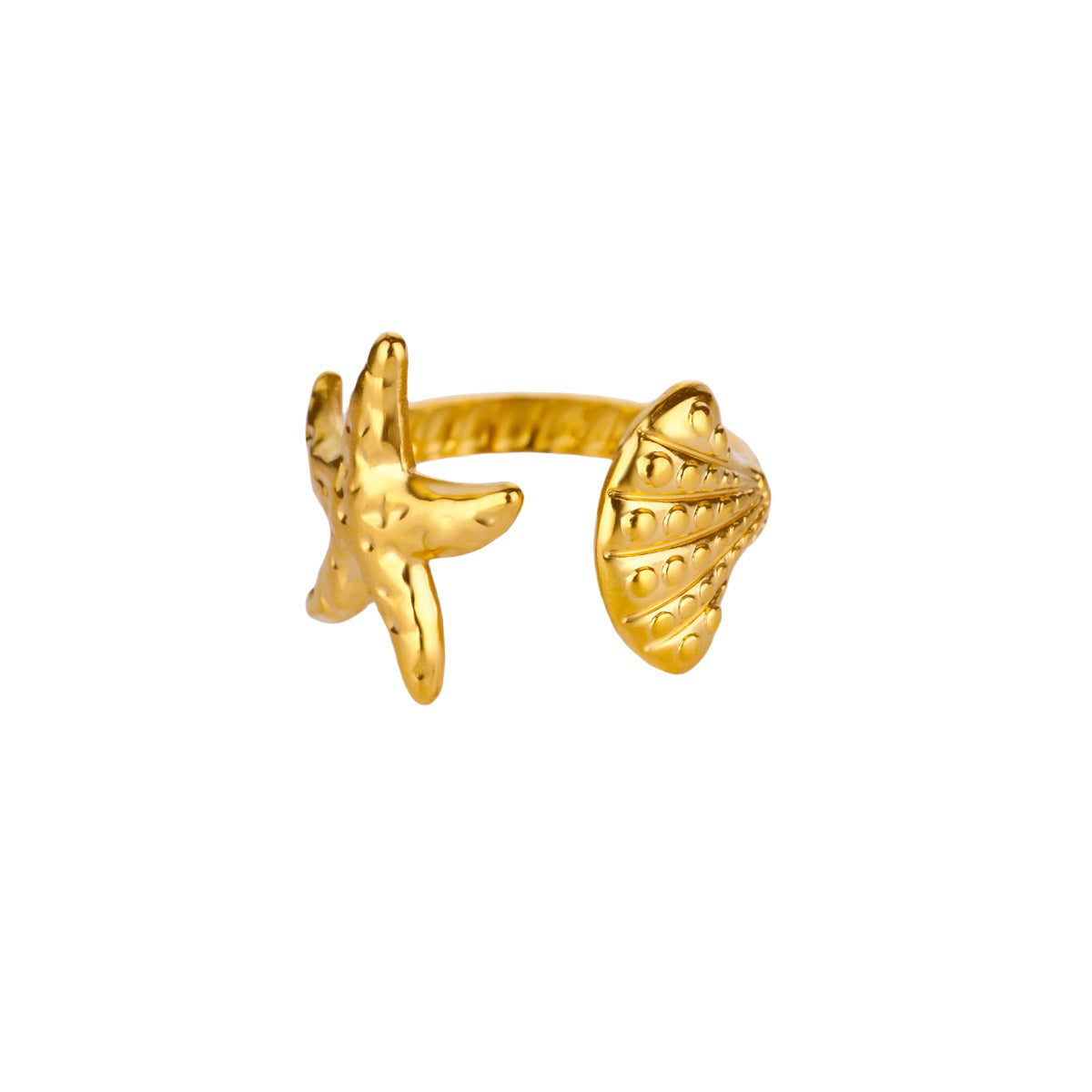 Starfish Shell Stainless Steel Open Ring
