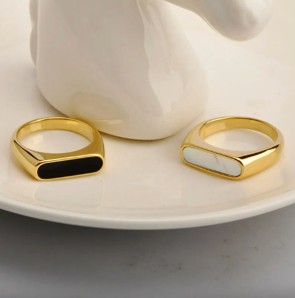 Vintage Black and White Fritillary Titanium Ring