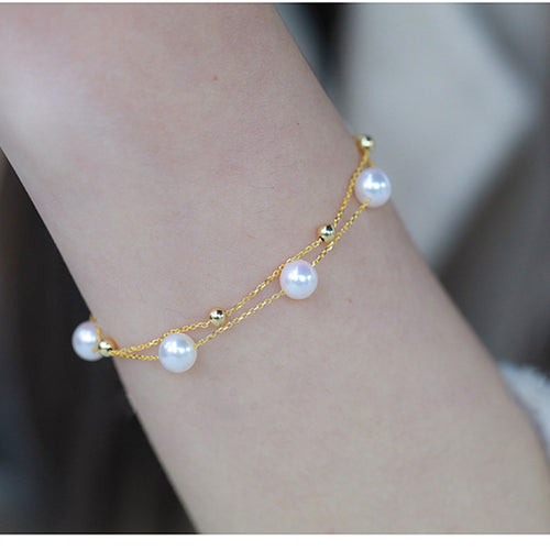 Bright Gold Bean Pearl Double Layer Star Bracelet