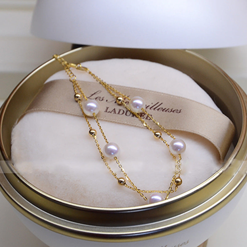 Bright Gold Bean Pearl Double Layer Star Bracelet