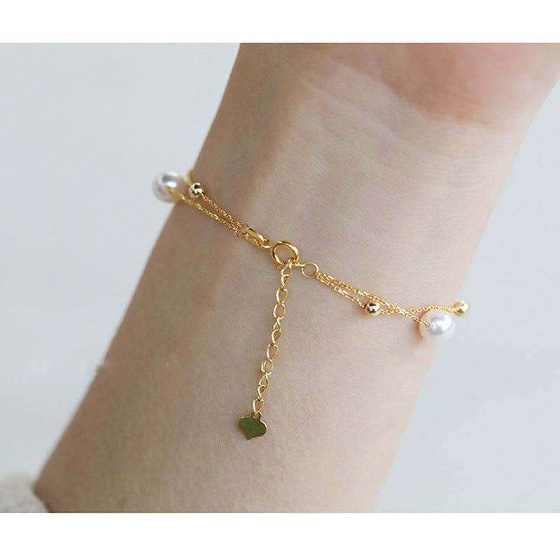 Bright Gold Bean Pearl Double Layer Star Bracelet