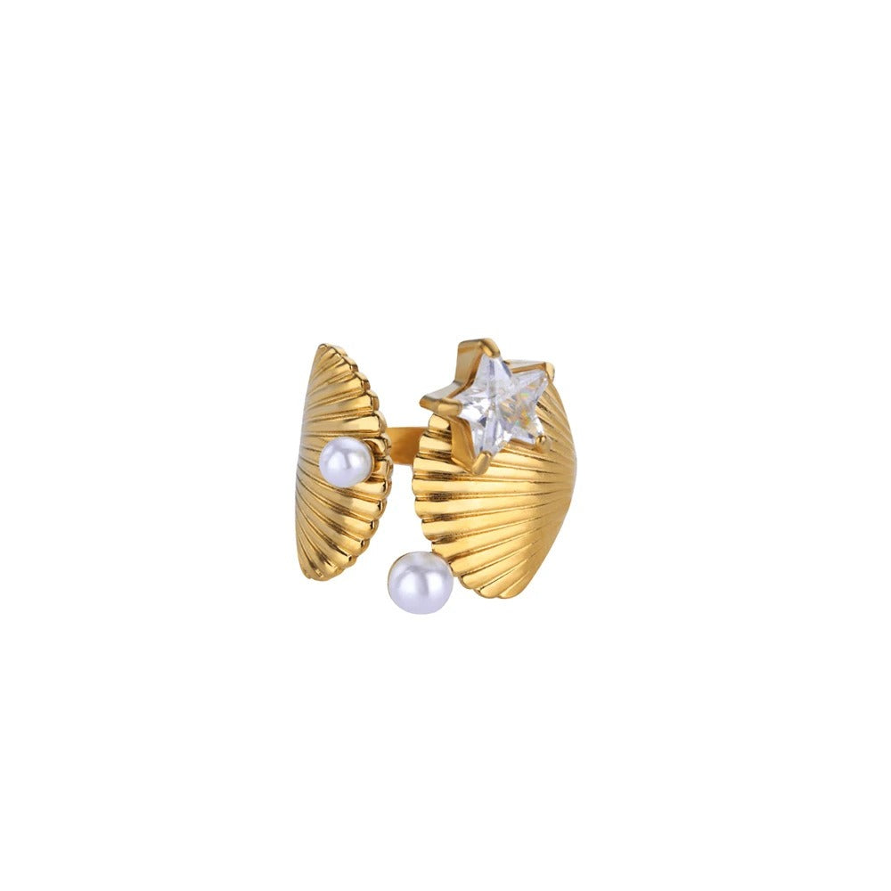 Starfish Shell Stainless Steel Open Ring