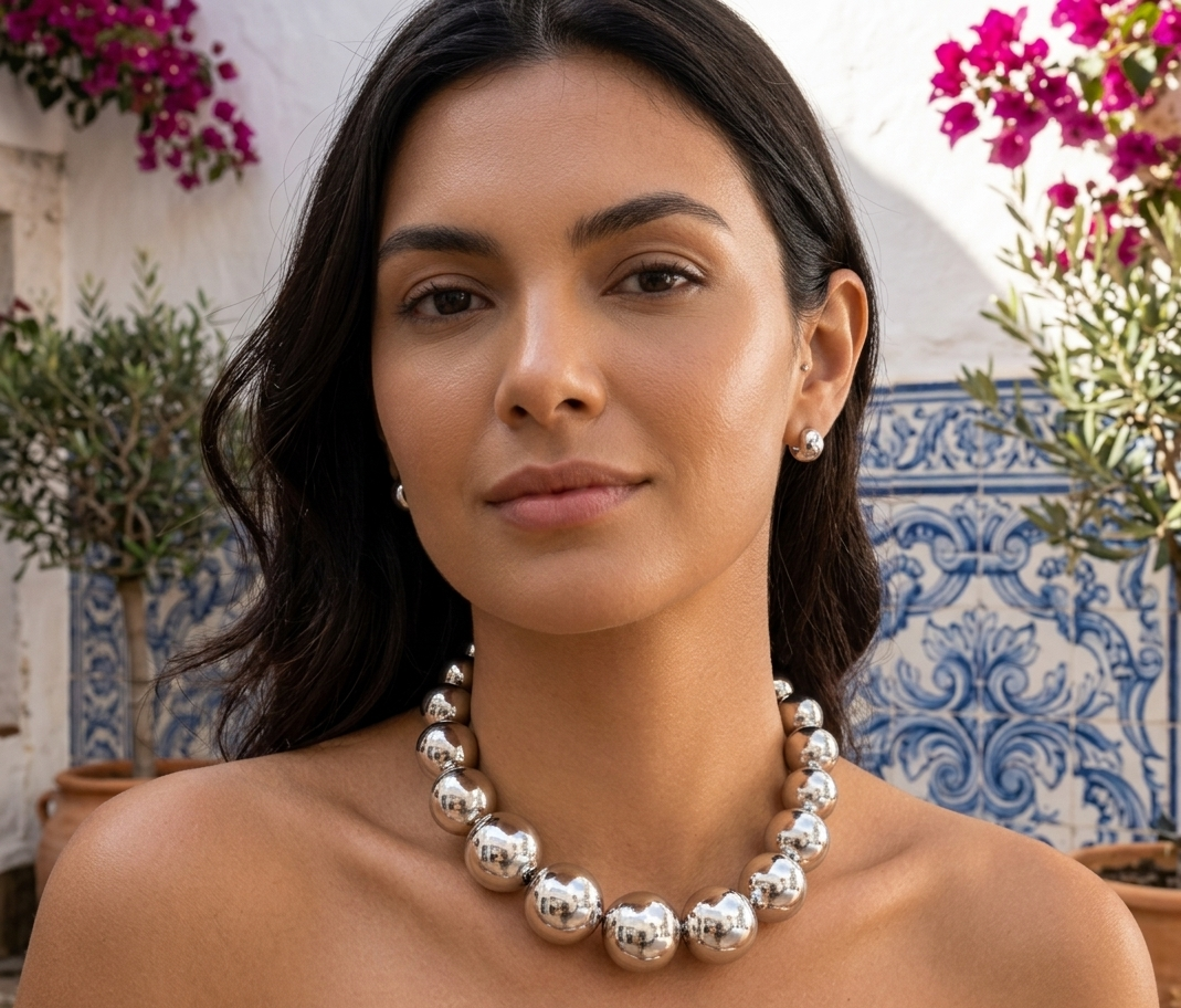 Bold Beaded Silver Necklace