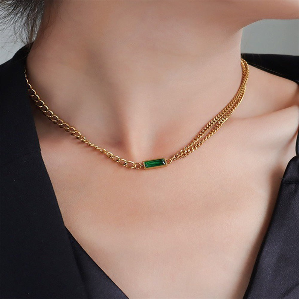 Quartz Watch & Emerald Jewelry Set