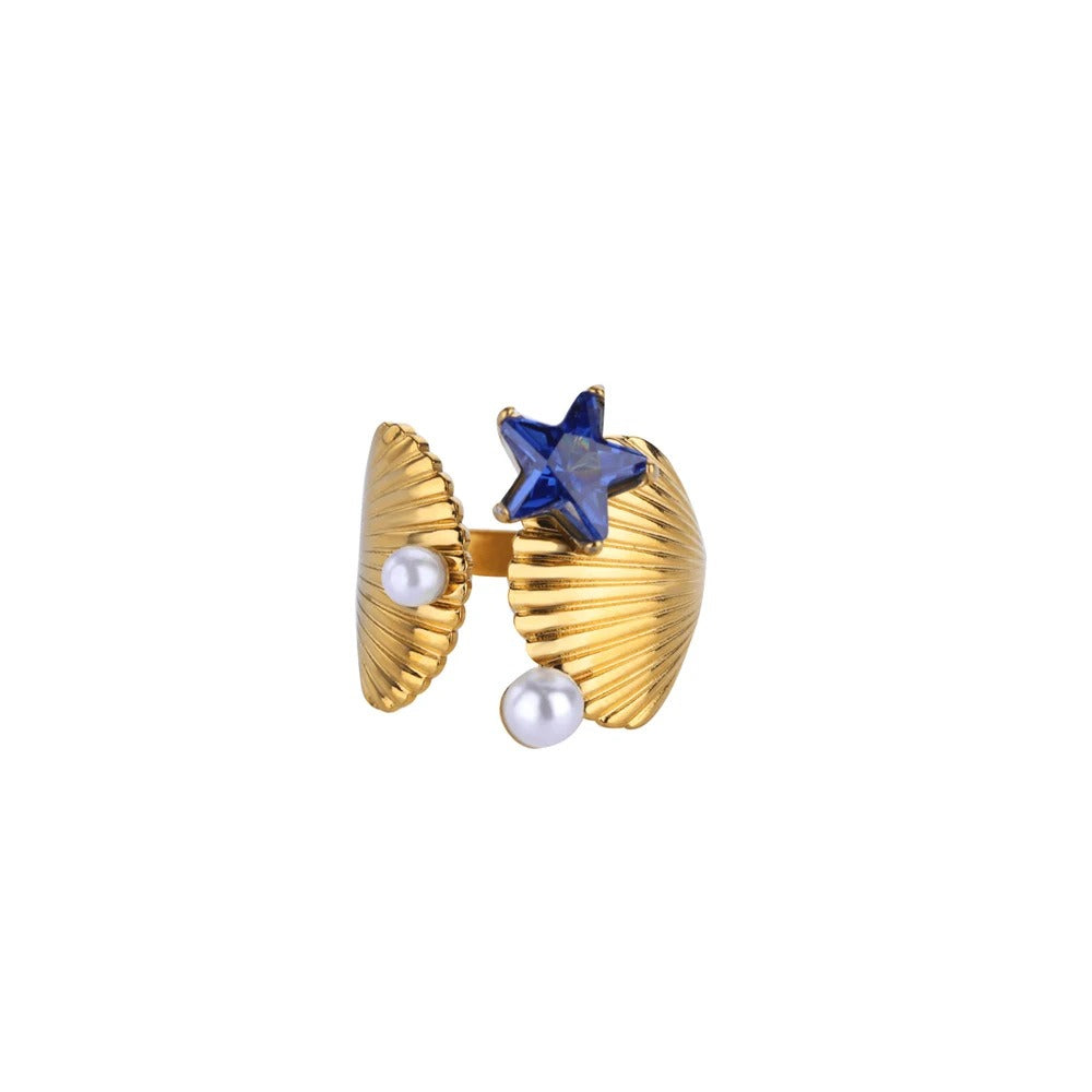 Starfish Shell Stainless Steel Open Ring