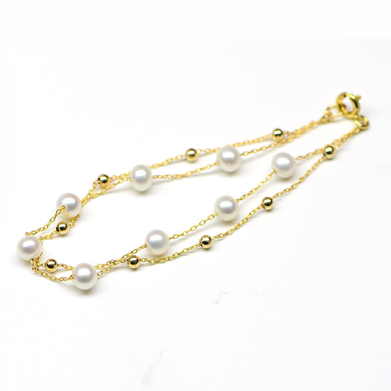 Bright Gold Bean Pearl Double Layer Star Bracelet