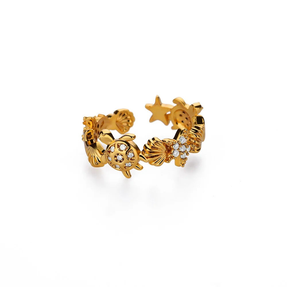 Starfish Shell Stainless Steel Open Ring